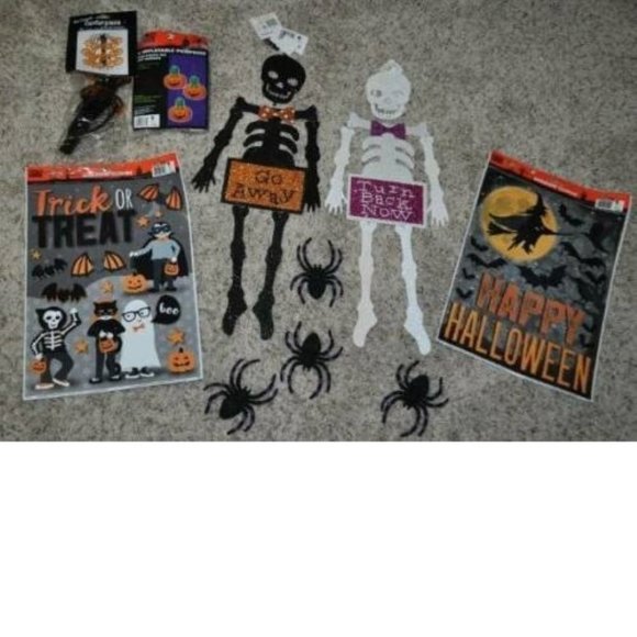 Halloween Decorations 21 Pc Window Clings, Hanging Skeletons, Table Decor etc - Picture 1 of 5